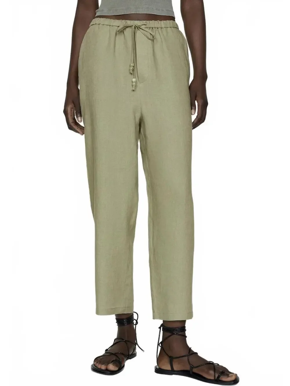 Mango 100% Linen Pants Green NWT Size Small